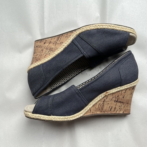 Charming Charlie Denim Peep Toe Platform Cork Espadrille Sandals size 10 Summer - Picture 2 of 7